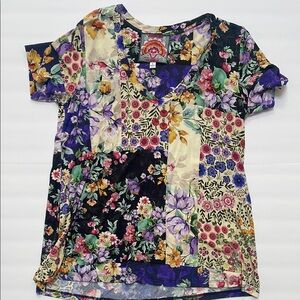 Floral Patchwork V-Neck Women's Top